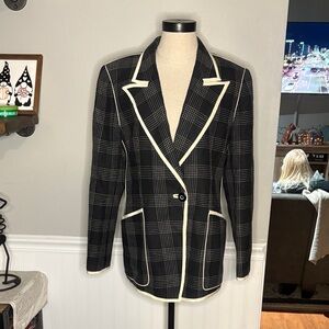 Emanuel Ungaro Black Plaid Blazer with White Accents